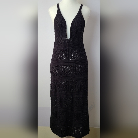 Anthropologie Dresses & Skirts - Anthropologie black crochet neutral boho midi NWT dress, Size L